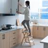 Multi-Function Ladder Folding 3 Step Ladder Stool, Foldable Solid Wood Ladder, Portable Lightweight Stepladder with Anti-Slip Wide Pedal, Wide Step Stool for Library Office Home 330lbs Drying Ladder ( view 3