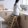 Multi-Function Ladder Folding 3 Step Ladder Stool, Foldable Solid Wood Ladder, Portable Lightweight Stepladder with Anti-Slip Wide Pedal, Wide Step Stool for Library Office Home 330lbs Drying Ladder ( view 4