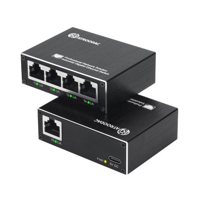 Atroodac Mini Ethernet Switch 5 Ports Gigabit Enhanced Protection 10/100/1000 Mbps Unmanaged Network Switch Plug & Play Office Ethernet Splitter Fanless Silent Metal Case Network Hub Desktop Design