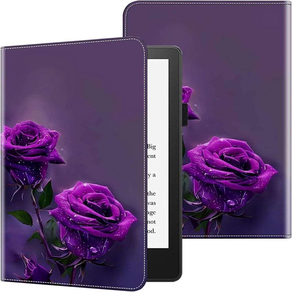 ALILANG Case for 7"/6.8" Kindle Paperwhite (12th/11th Generation-2024/2021) and Kindle Colorsoft Signature Edition Case, Shockproof Folding Stand Cover for Kindle Paperwhite 2024 -Purple Rose