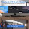 8K@60Hz KVM Switch 3 Monitors 2 Computers 4K@144Hz, DP 1.4 8K Displayport KVM Switch Triple Monitor for 2 Computer Share 3 Monitor, Audio Mic Port and 3 USB3.0 Devices, Wired Remote and 5V Adapter view 3