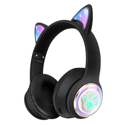 Cat Ear Bluetooth Headphones for Kids & Adults, RGB Light, Bluetooth 5.3 Wireless Foldable & Wired Multi-Function Over Ear Headphones with Mic and Volume Control for iPhone/iPad/Laptop/PC (black)
