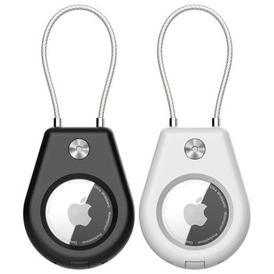 SkyArmor AirTag Secure Holder with Wire Cable, 2 Pack Air Tag Keychain Holders for Key Ring, Keys, Luggage, Backpack, Sturdy Protection Airtag Key Chain Lock Case Black/White