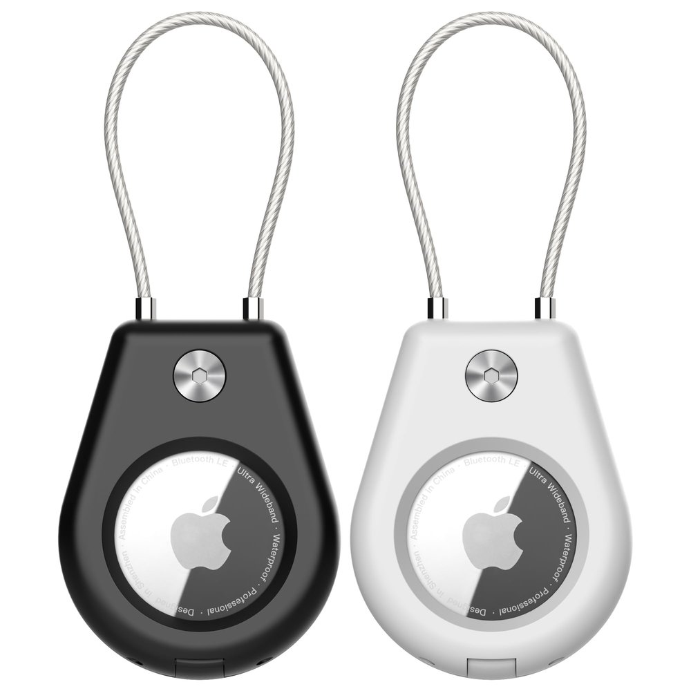 SkyArmor AirTag Secure Holder with Wire Cable, 2 Pack Air Tag Keychain Holders for Key Ring, Keys, Luggage, Backpack, Sturdy Protection Airtag Key Chain Lock Case Black/White
