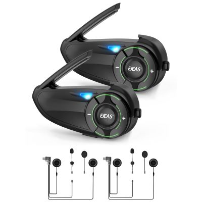 EJEAS Q8 2PC Motorcycle Bluetooth Headset, Upgraded Mesh 3.0 Intercom System with Music Sharing and IP67 Waterproof for 6 Riders Group Talking