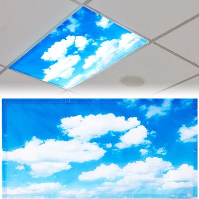 Patelai 4 x 2 Feet Fabric Fluorescent Light Cover for Ceiling Classroom Magnetic Cubicle Shade with 10 Magnets Fluorescent Light Filters for School Home Office Drop Lamp Decor(Blue Sky)