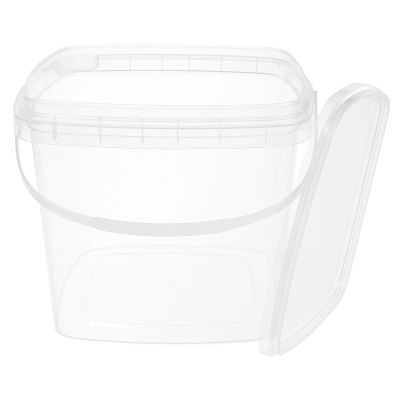 Alipis Paint Bucket with Lid 1.3 Gallon Transparent Square Paint Can Tub 5L Plastic Pails with Handle for Ice Cream Food Container