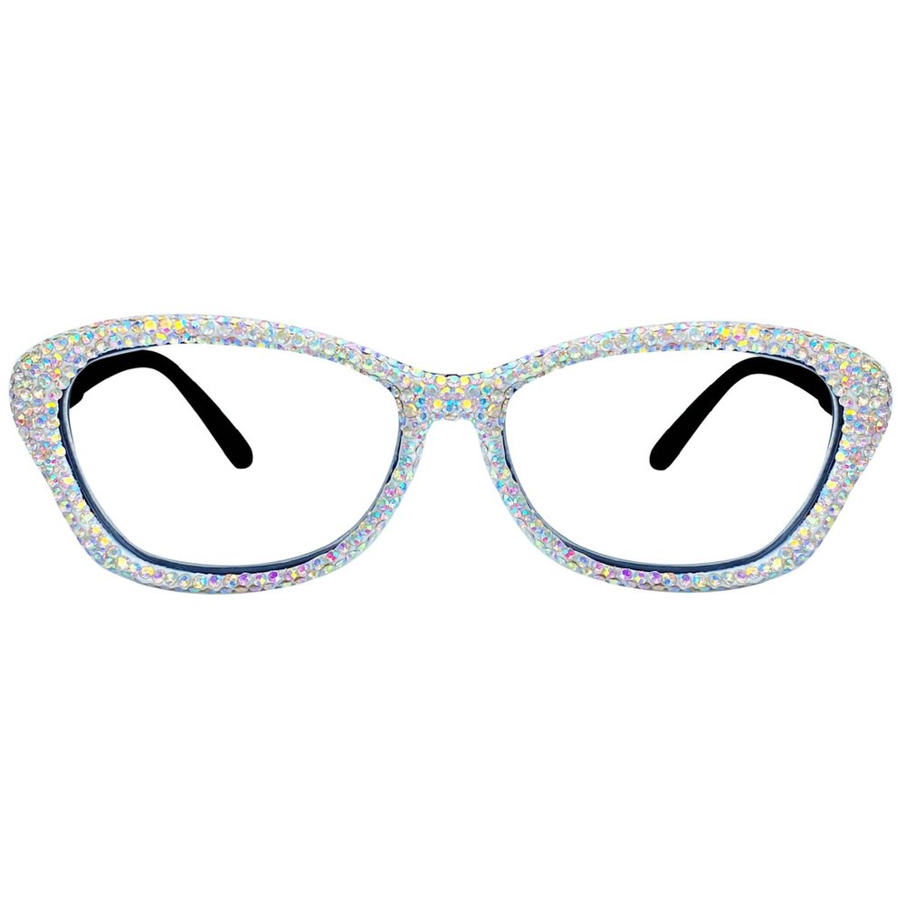 mincl Stylish bling Rhinestone Reading Glasses for Womens Diamond Designer Cat Eye Reader Trendy Anti Blue Light Glasses (AB Colorful, 3.5, x)