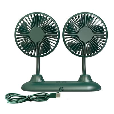 KACEPAR Car Fan Double-head USB 360 Rotation Car Mini Fan, Multifunctional Three-speed Fan for Home and Car, Green
