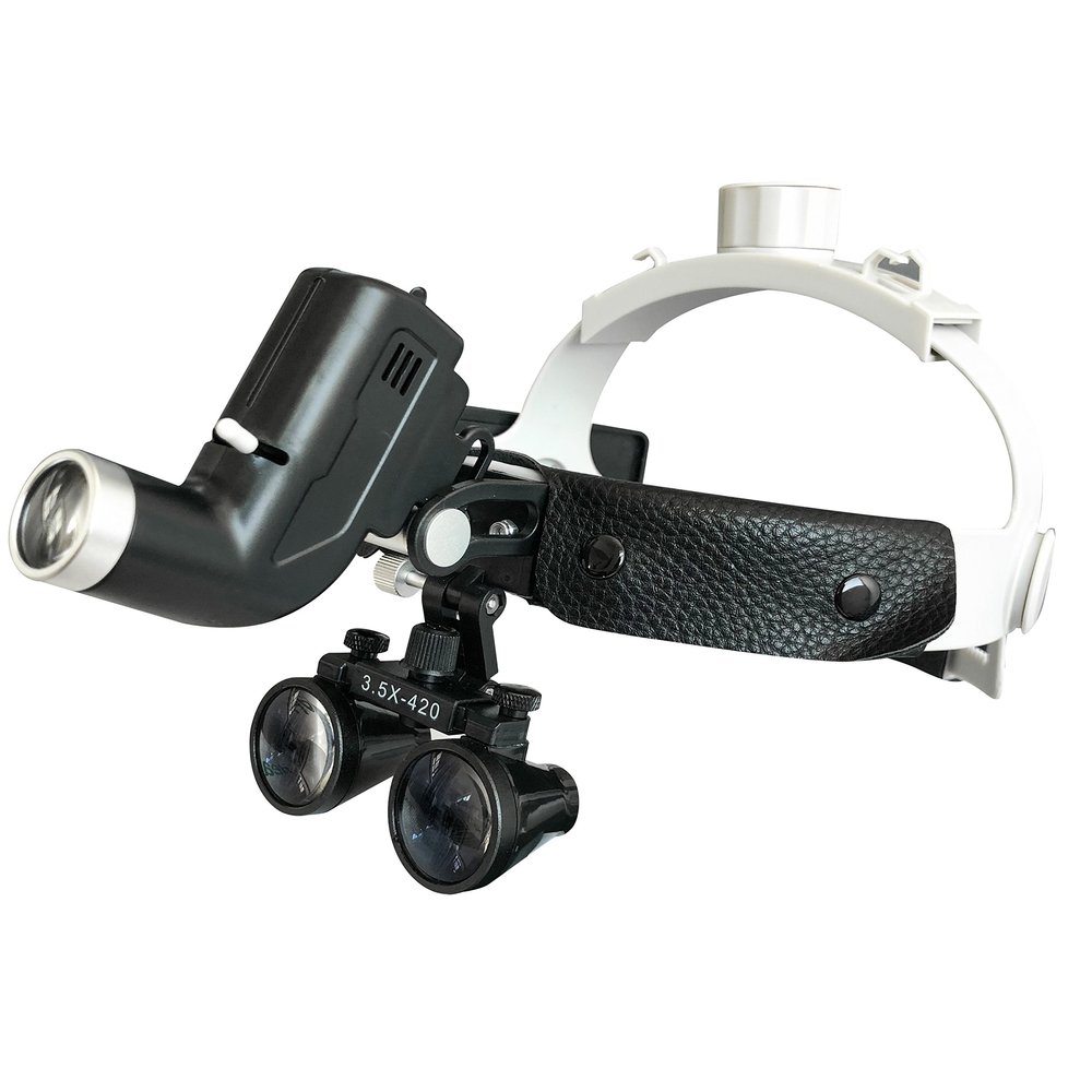 EustomA 3.5X Loupes Magnifier with 5W LED Spot Headlight Headlamp Brightness Headband Adjustable DY-106 Black