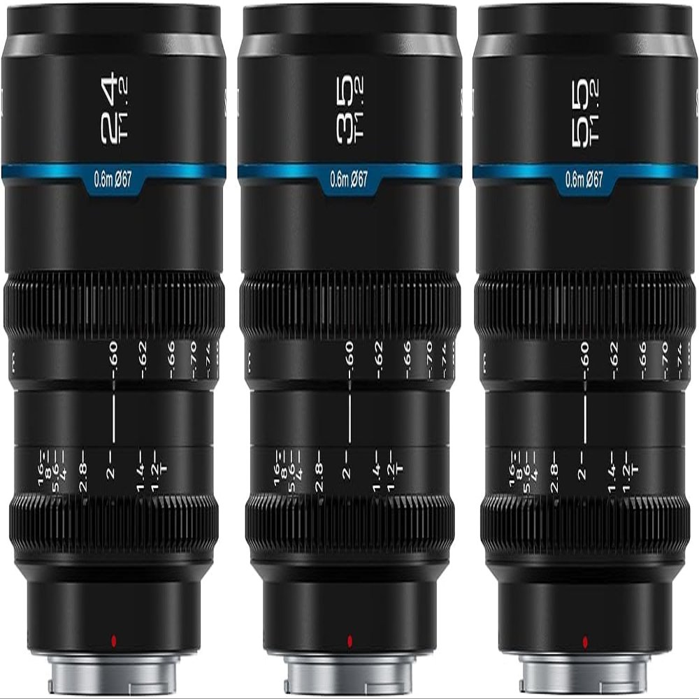 SIRUI Night Walker S35 Manual Focus Cine Lens Set, 24mm, 35mm, 55mm, T1.2 Large Aperture L Mount Lens for Sigma FP, S5/S5II/S5IIX, DC-BGH1 (MS-3SLB, Black)