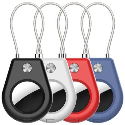SkyArmor AirTag Secure Holder with Wire Cable, 4 Pack Air Tag Keychain Holders for Key Ring, Keys, Luggage, Backpack, Sturdy Protection Airtag Key Chain Lock Case Black/White/Red/Blue