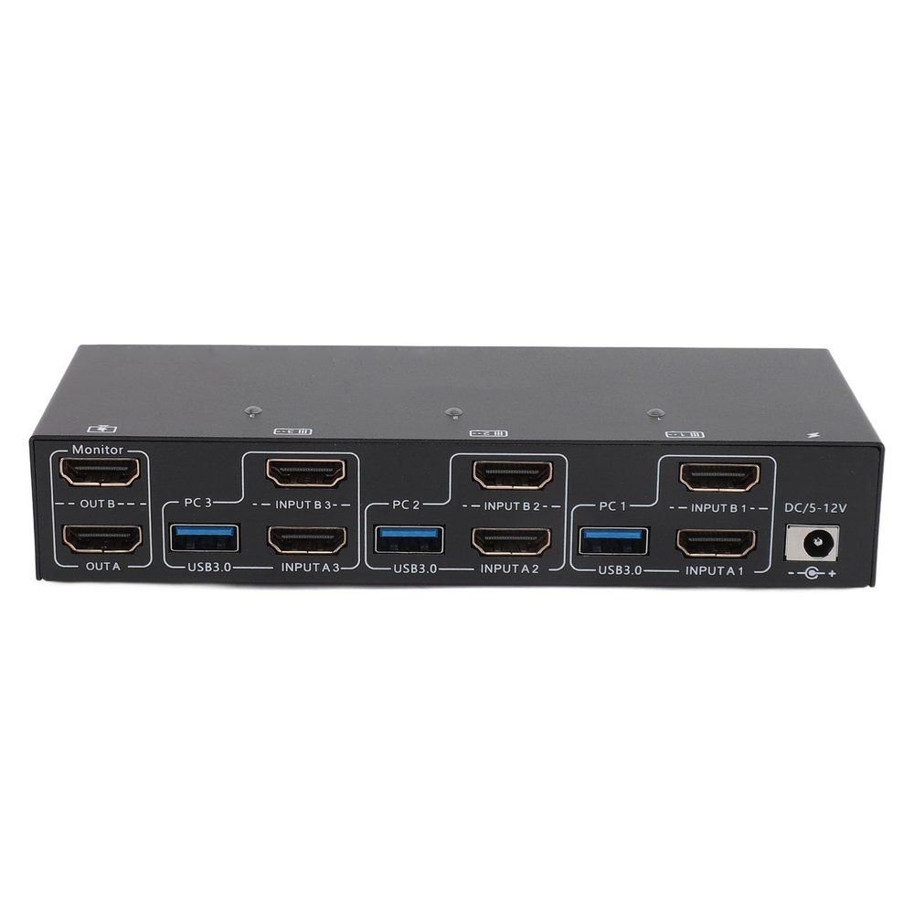 4K Dual Monitor KVM Switch, 2 Monitors 3 Computers 4K 144Hz USB 2.0 Extended Display KVM Switcher with 4 USB Ports and Multiple Cables (US Plug)
