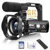 Video Camera, 8K Camcorder 48MP 15FPS UHD WiFi Vlogging Camera with IR Night Vision for YouTube, 3" Touch Screen 18X Digital Zoom, with Fill Light, Mic, Stabilizer, Lens Hood, Remote and 2 Batteries view 1