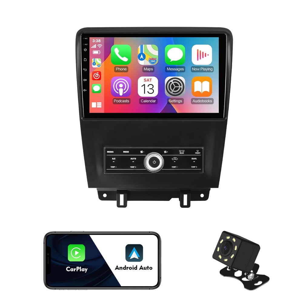 2+32G 10.1 inches Android 12 Double Din Car Stereo for Ford Mustang 2010 2011 2012 2013 2014 IPS Touchscreen Screen Car Radio with Carplay & Android Auto Support Backup Camera GPS FM Navi BT