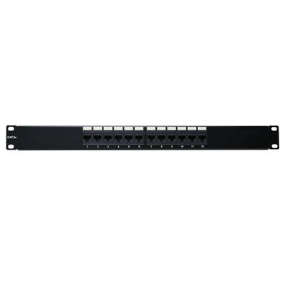 1U Rackmount Cat5e Patch Panel, 110 Type Horizontal, Black, 568A & 568B Compatible, 12 Port