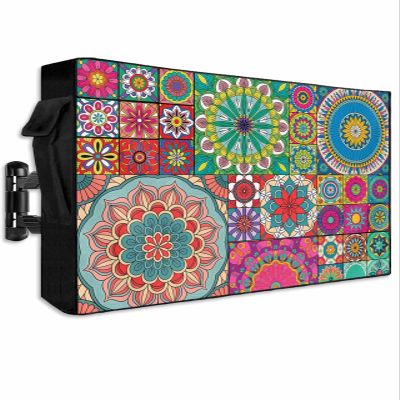 Abstract Ethnic Flower Outdoor TV Cover Waterproof & Weatherproof TV Covers with Roll Up Front Flat for 30-32 Inch,Outside Zipper TV Screen Protector Enclosuret,Ethnic Colorful Bohemia Mandala