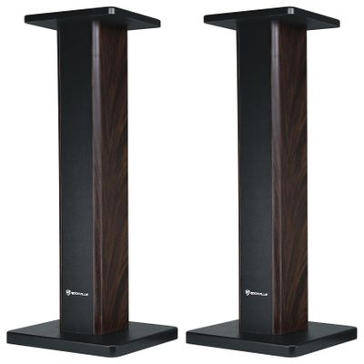 Rockville Pair RHT28D 28" Bookshelf Speaker Stands, Dark Wood Grain, 60 lbs Capacity, Sand-Fillable Design, Dual Platform Sizes, Anti-Slip Pads, for Home Theater and Studio Monitors