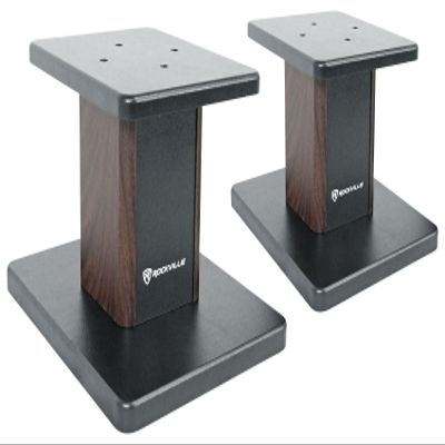 Rockville RHT8D Desktop Speaker Stands, Dark Wood, 66 lbs Capacity, Vibration Isolation Pads, Sturdy MDF Build, Sleek Design, for Bookshelf Speakers and Studio Monitors