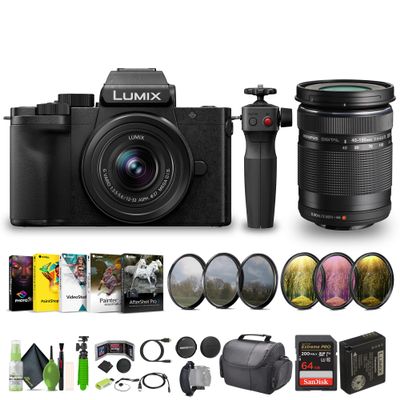 Panasonic Lumix G100D 4K Mirrorless Vlogging Camera, with 12-32mm Lens and Tripod Grip, YouTube Vlogger Kit Bundle with M.Zuiko Digital ED 40-150mm f/4-5.6 R Lens Micro Four Thirds + Vlog Accessories