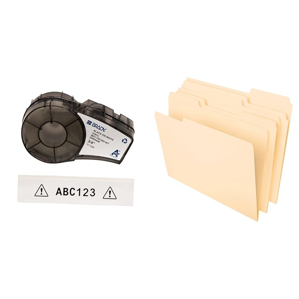 Brady Authentic (M21-750-595-WT) All-Weather Vinyl Label for Indoor/Outdoor ID & Pendaflex File Folders, Letter Size, 8-1/2" x 11", Classic Manila, 1/3-Cut Tabs in Left, Right