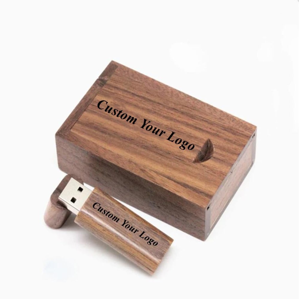 Wooden USB Flash Drive with Wooden Box Packing, Custom Wedding Logo USB Flash Drives, Personalized Wood USB Flash Pen Drive for Wedding Photography Company Promotional Gift (32GB(USB 3.0))