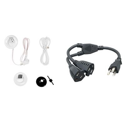 Legrand Wiremold ZKT101 in Wall TV Power Grommet Kit, Cable Management Kit, Mounting Brackets & Cablelera Power Cord Extension and Splitter, NEMA 5-15P to NEMA 5-15R x 2, 16 AWG, 13A, 125V