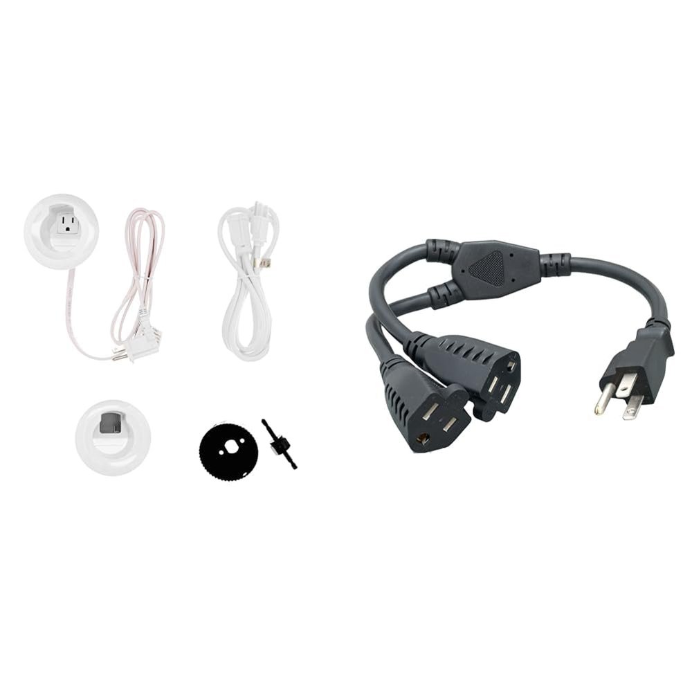 Legrand Wiremold ZKT101 in Wall TV Power Grommet Kit, Cable Management Kit, Mounting Brackets & Cablelera Power Cord Extension and Splitter, NEMA 5-15P to NEMA 5-15R x 2, 16 AWG, 13A, 125V