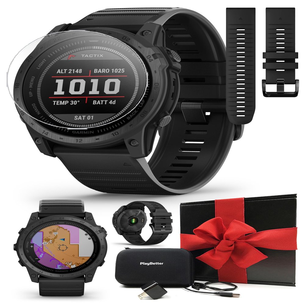Garmin tactix 7 Tactical GPS Watch Gift Box Bundle - Specialized Military Men's Watch with Built-in Flashlight, Mapping, Compass - Includes PlayBetter Screen Protectors, Wall Adapter & Hard Case
