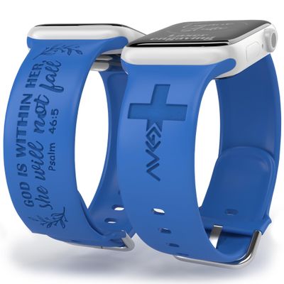 God is Within Her Watch Band compatible with Apple Watch Laser Engraved iWatch Band Silicone 38mm 40mm 41mm 42mm 44mm 45mm 49mm Strap Jesus God Christian Psalm Gift (38/40/41mm S/M, Sapphire Blue)