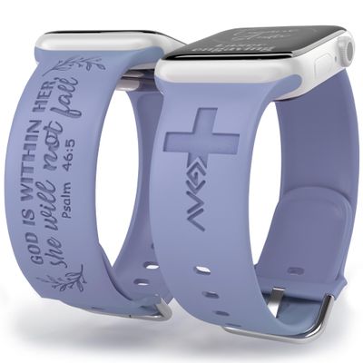 God is Within Her Watch Band compatible with Apple Watch Laser Engraved iWatch Band Silicone 38mm 40mm 41mm 42mm 44mm 45mm 49mm Strap Jesus God Christian Psalm Gift (42/44/45/49mm S/M, Lavender Grey)