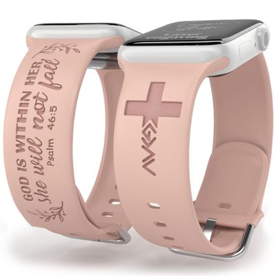 God is Within Her Watch Band compatible with Apple Watch Laser Engraved iWatch Band Silicone 38mm 40mm 41mm 42mm 44mm 45mm 49mm Strap Jesus God Christian Psalm Gift (42/44/45/49mm S/M, Pink Sand)