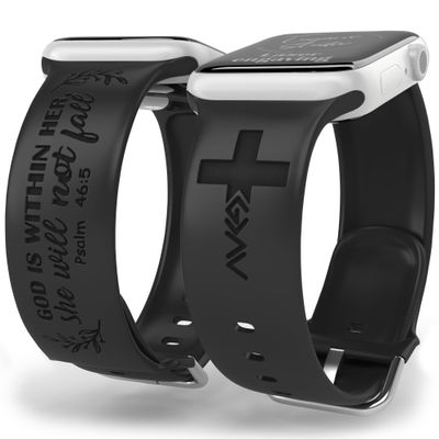God is Within Her Watch Band compatible with Apple Watch Laser Engraved iWatch Band Silicone 38mm 40mm 41mm 42mm 44mm 45mm 49mm Strap Jesus God Christian Psalm Gift (38/40/41mm M/L, Black)