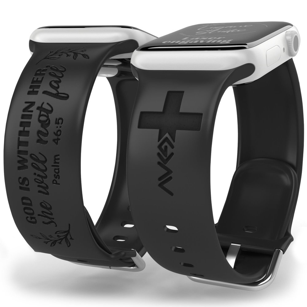 God is Within Her Watch Band compatible with Apple Watch Laser Engraved iWatch Band Silicone 38mm 40mm 41mm 42mm 44mm 45mm 49mm Strap Jesus God Christian Psalm Gift (38/40/41mm M/L, Black)