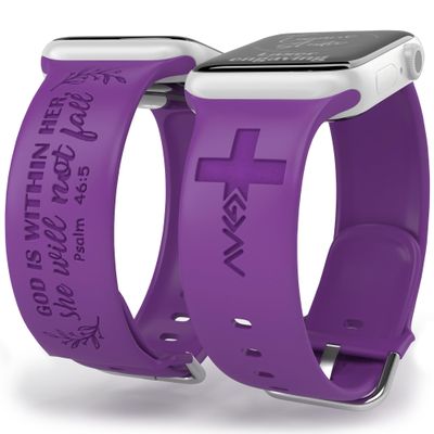 God is Within Her Watch Band compatible with Apple Watch Laser Engraved iWatch Band Silicone 38mm 40mm 41mm 42mm 44mm 45mm 49mm Strap Jesus God Christian Psalm Gift (38/40/41mm S/M, Purple)
