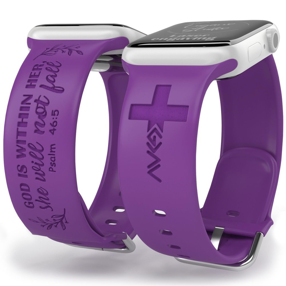 God is Within Her Watch Band compatible with Apple Watch Laser Engraved iWatch Band Silicone 38mm 40mm 41mm 42mm 44mm 45mm 49mm Strap Jesus God Christian Psalm Gift (38/40/41mm S/M, Purple)