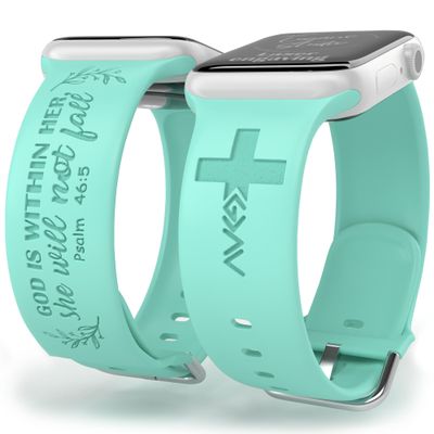 God is Within Her Watch Band compatible with Apple Watch Laser Engraved iWatch Band Silicone 38mm 40mm 41mm 42mm 44mm 45mm 49mm Strap Jesus God Christian Psalm Gift (38/40/41mm M/L, Beryl)
