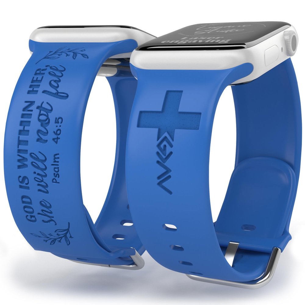 God is Within Her Watch Band compatible with Apple Watch Laser Engraved iWatch Band Silicone 38mm 40mm 41mm 42mm 44mm 45mm 49mm Strap Jesus God Christian Psalm Gift (38/40/41mm M/L, Sapphire Blue)