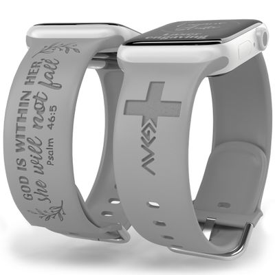 God is Within Her Watch Band compatible with Apple Watch Laser Engraved iWatch Band Silicone 38mm 40mm 41mm 42mm 44mm 45mm 49mm Strap Jesus God Christian Psalm Gift (38/40/41mm M/L, Grey)