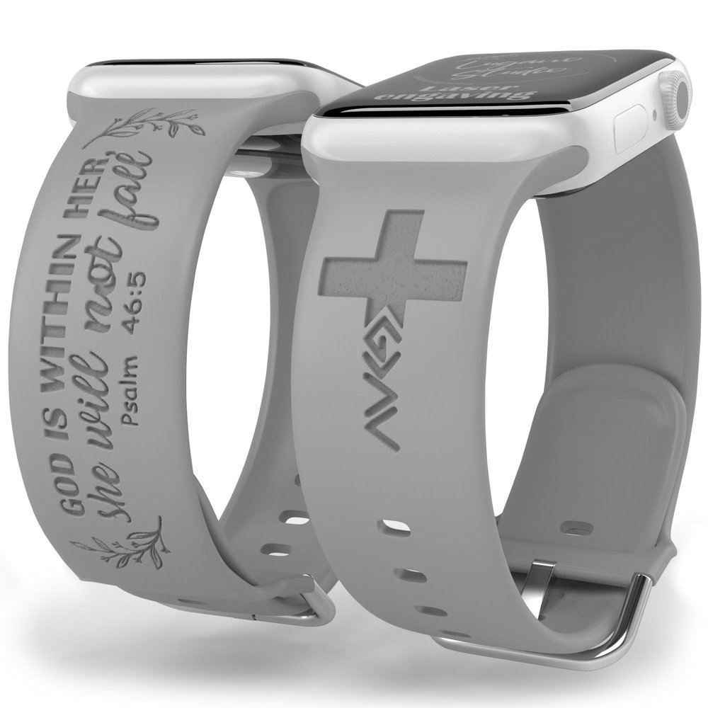 God is Within Her Watch Band compatible with Apple Watch Laser Engraved iWatch Band Silicone 38mm 40mm 41mm 42mm 44mm 45mm 49mm Strap Jesus God Christian Psalm Gift (38/40/41mm M/L, Grey)