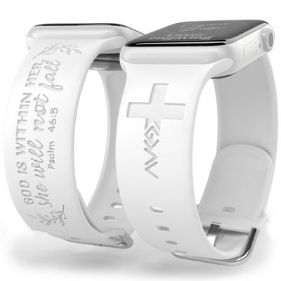 God is Within Her Watch Band compatible with Apple Watch Laser Engraved iWatch Band Silicone 38mm 40mm 41mm 42mm 44mm 45mm 49mm Strap Jesus God Christian Psalm Gift (38/40/41mm S/M, White)