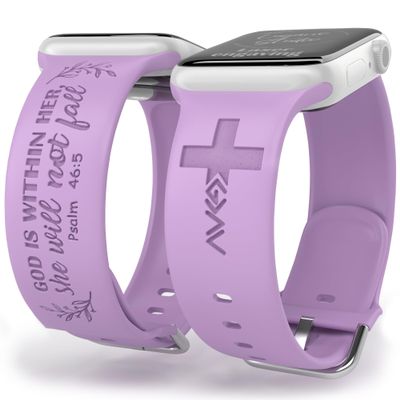 God is Within Her Watch Band compatible with Apple Watch Laser Engraved iWatch Band Silicone 38mm 40mm 41mm 42mm 44mm 45mm 49mm Strap Jesus God Christian Psalm Gift (38/40/41mm M/L, Lavender)