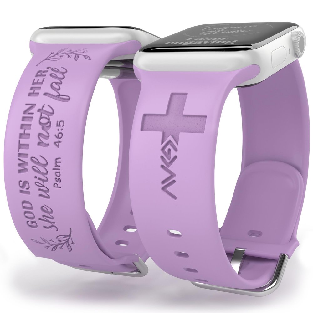 God is Within Her Watch Band compatible with Apple Watch Laser Engraved iWatch Band Silicone 38mm 40mm 41mm 42mm 44mm 45mm 49mm Strap Jesus God Christian Psalm Gift (38/40/41mm M/L, Lavender)
