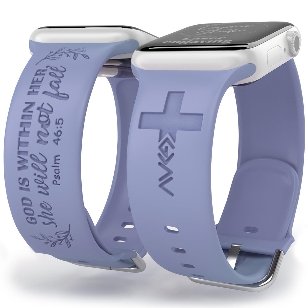 God is Within Her Watch Band compatible with Apple Watch Laser Engraved iWatch Band Silicone 38mm 40mm 41mm 42mm 44mm 45mm 49mm Strap Jesus God Christian Psalm Gift (42/44/45/49mm M/L, Lavender Grey)
