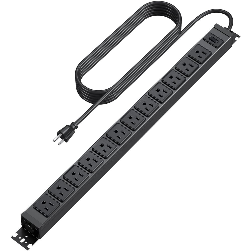 HHSOET 360 Rotating 12 Outlet Mountable Power Strip, Aluminum Alloy Long Power Strip Extension Cord, Heavy Duty Wall Mount Surge Protector with Switch, Works Great and Very Versatile,15ft Power Cord.