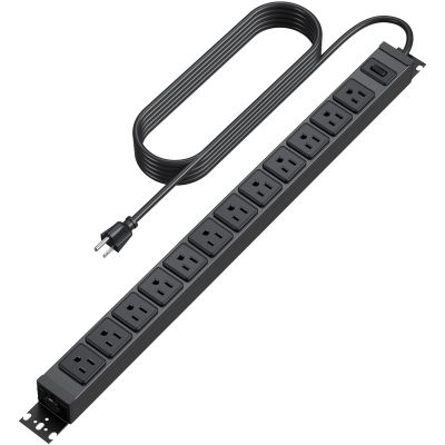 HHSOET 360 Rotating 12 Outlet Mountable Power Strip, Aluminum Alloy Long Power Strip, Heavy Duty Wall Mount Surge Protector with Switch, 3ft Power Cord