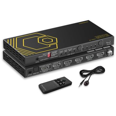 8K@60Hz 4K@120Hz HDMI2.1 Switch 4 in 1 Out with eARC,ARC Audio Extractor,7.1Ch,SPDIF 5.1Ch,48Gbps,HDCP2.3 Bypass,VRR,IR,3D,HDR 10,Dolby Atmos,Compatible with QLED TV,PS5,Xbox,Sonos Soundbar,Apple TV