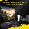 8K@60Hz 4K@120Hz HDMI2.1 Switch 4 in 1 Out with eARC,ARC Audio Extractor,7.1Ch,SPDIF 5.1Ch,48Gbps,HDCP2.3 Bypass,VRR,IR,3D,HDR 10,Dolby Atmos,Compatible with QLED TV,PS5,Xbox,Sonos Soundbar,Apple TV view 3