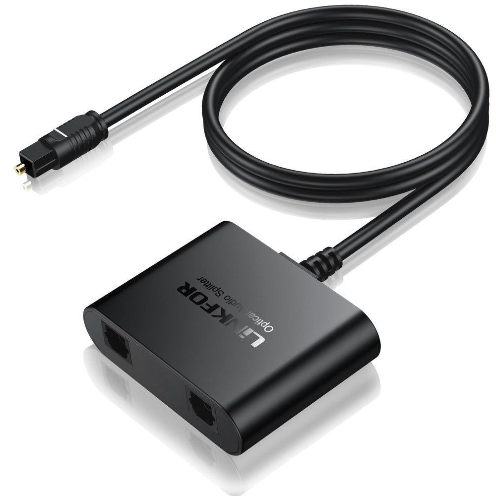 LiNKFOR 1X2 Toslink Optical Digital Audio Splitter Digital Toslink Fiber Optical Splitter 1 Male Input 2 Female Output for Home Theatre, Xbox, PS5/PS4,Wireless Headphones and Soundbars