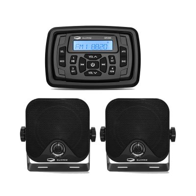 Guzare Bluetooth Car FM Radio Marine Stereo Receiver Compatible with 4 Inches Waterproof Marine Speakers for Golf Cart UTV ATV Motorcycle Boat Heavyduty Powersports Car Vehicles